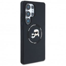 Karl Lagerfeld silikoninis dvigubų galvučių ir apskritimo formos MagSafe dėklas Samsung Galaxy S25 Ultra, juodas