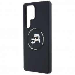 Karl Lagerfeld silikoninis dvigubų galvučių ir apskritimo formos MagSafe dėklas Samsung Galaxy S25 Ultra, juodas