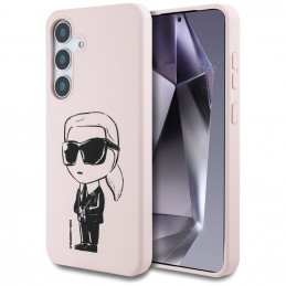 Karl Lagerfeld silikoninis grafiti Ikonik spausdintas logotipas MagSafe Samsung Galaxy S25 dėklas rožinis