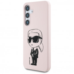 Karl Lagerfeld silikoninis grafiti Ikonik spausdintas logotipas MagSafe Samsung Galaxy S25 dėklas rožinis