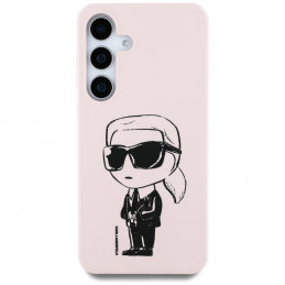 Karl Lagerfeld silikoninis grafiti Ikonik spausdintas logotipas MagSafe Samsung Galaxy S25 dėklas rožinis