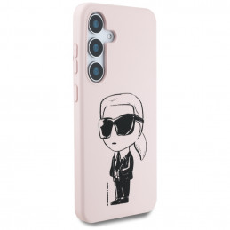 Karl Lagerfeld silikoninis grafiti Ikonik spausdintas logotipas MagSafe Samsung Galaxy S25 dėklas rožinis