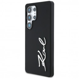 Karl Lagerfeld silikoninis metalinis parašo logotipas „Samsung Galaxy S25 Ultra“ dėklas, juodas