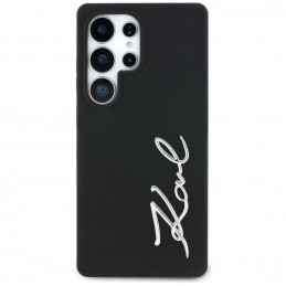 Karl Lagerfeld silikoninis metalinis parašo logotipas „Samsung Galaxy S25 Ultra“ dėklas, juodas