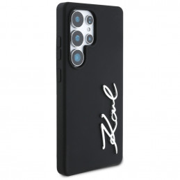 Karl Lagerfeld silikoninis metalinis parašo logotipas „Samsung Galaxy S25 Ultra“ dėklas, juodas