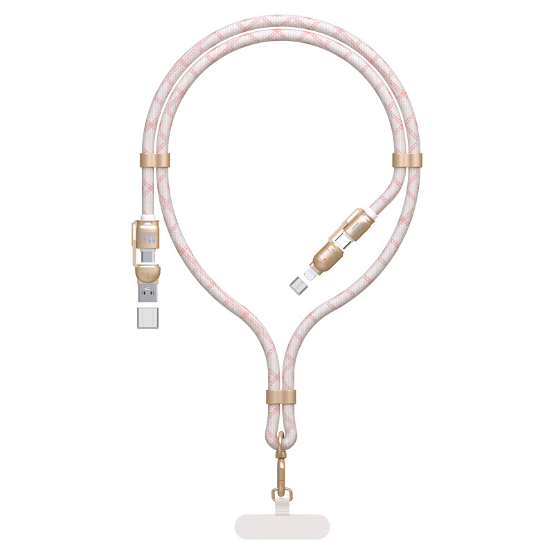 Dudao L20MAX 4-in-1 laidas / virvelė USB-A / USB-C / Lightning PD QC 65W 1.5m - rožinis
