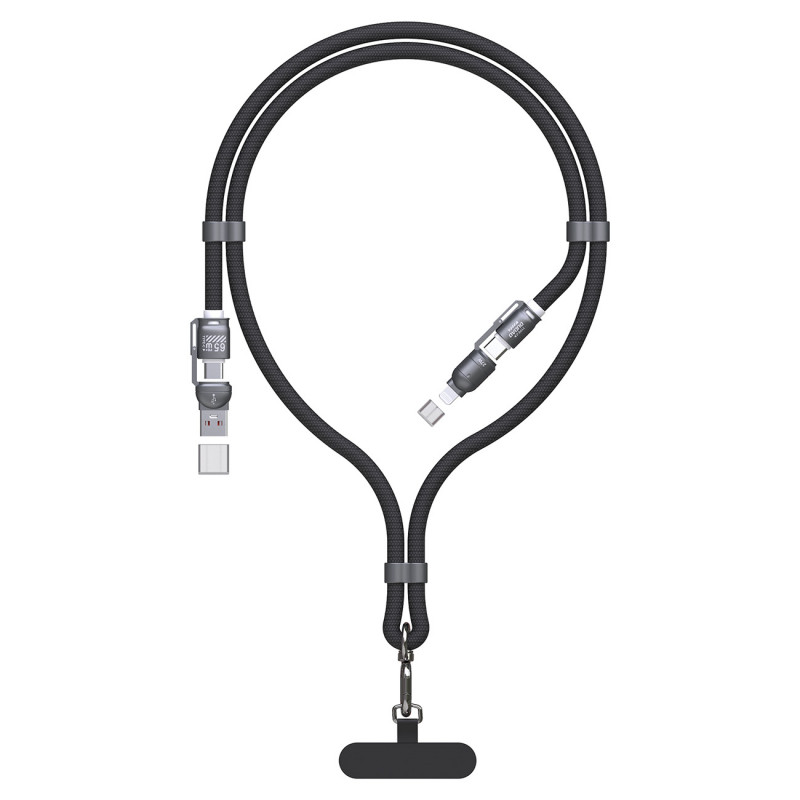 Dudao L20MAX 4-in-1 laidas / virvelė USB-A / USB-C / Lightning PD QC 65W 1.5m - juodas