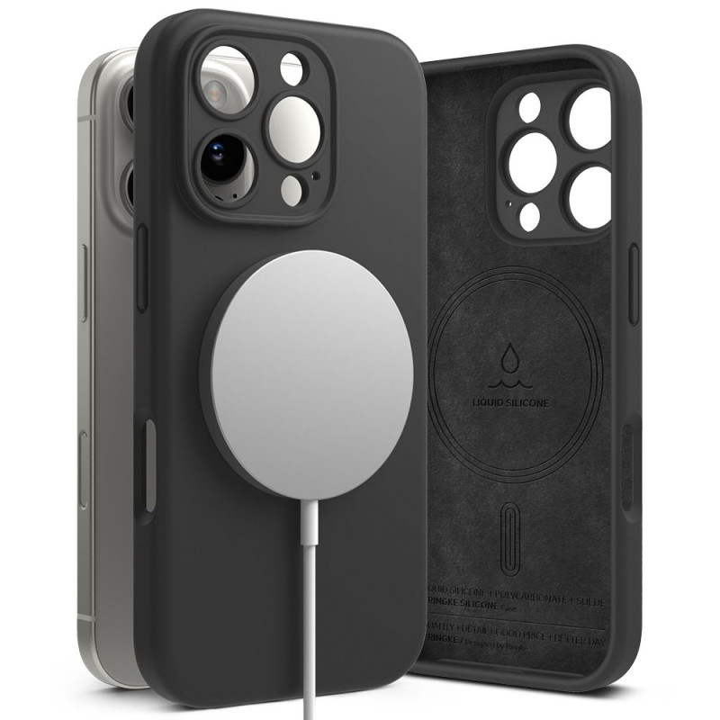 „Ringke“ silikoninis „MagSafe“ dėklas, skirtas „iPhone 16 Pro“ – juodas