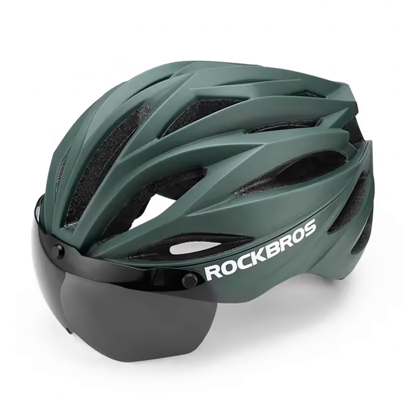 „Rockbros“ dviračio šalmas su skydeliu, nuimami UV apsauginiai akiniai, unisex – žalias