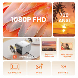 „Yaber L2s“ LCD „FullHD 1080p“ multimedijos projektorius su „JBL“ garsiakalbiais – baltas