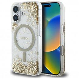 „Guess“ HC dervos dugnu blizgantis „MagSafe“ dėklas, skirtas „iPhone 16“ – auksinis
