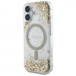 „Guess“ HC dervos dugnu blizgantis „MagSafe“ dėklas, skirtas „iPhone 16“ – auksinis