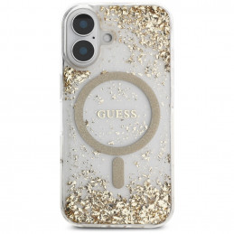 „Guess“ HC dervos dugnu blizgantis „MagSafe“ dėklas, skirtas „iPhone 16“ – auksinis