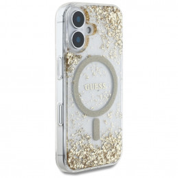 „Guess“ HC dervos dugnu blizgantis „MagSafe“ dėklas, skirtas „iPhone 16“ – auksinis