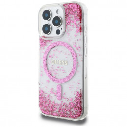 „Guess“ HC dervos dugnu blizgantis „MagSafe“ dėklas, skirtas „iPhone 16 Pro Max“ – rožinis