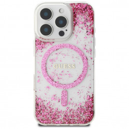„Guess“ HC dervos dugnu blizgantis „MagSafe“ dėklas, skirtas „iPhone 16 Pro Max“ – rožinis