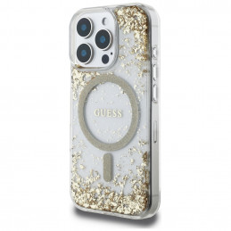 „Guess“ HC dervos dugnu su blizgučiais išskleistas „MagSafe“ dėklas, skirtas „iPhone 16 Pro Max“ – auksinis