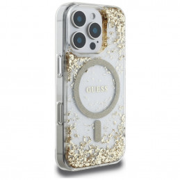 „Guess“ HC dervos dugnu su blizgučiais išskleistas „MagSafe“ dėklas, skirtas „iPhone 16 Pro Max“ – auksinis
