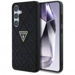 „Guess Hot Stamp 4G“ metalinis trikampio formos logotipo dėklas, skirtas „Samsung Galaxy S25“ - juodas