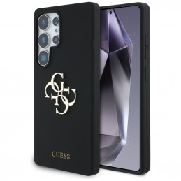 „Guess“ silikoninis dėklas su dideliu 4G logotipu apačioje, skirtas „Samsung Galaxy S25 Ultra“ - juodas