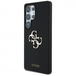 „Guess“ silikoninis dėklas su dideliu 4G logotipu apačioje, skirtas „Samsung Galaxy S25 Ultra“ - juodas
