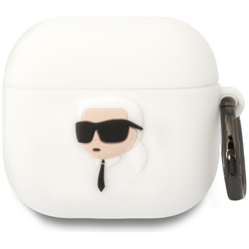 Karl Lagerfeld 3D silikoninis NFT dėklas, skirtas AirPods 4 ausinėms – baltas