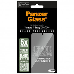 „PanzerGlass“ itin plataus diagonalinio keraminio stiklo dėklas, skirtas „Samsung Galaxy S25+“ – skaidrus