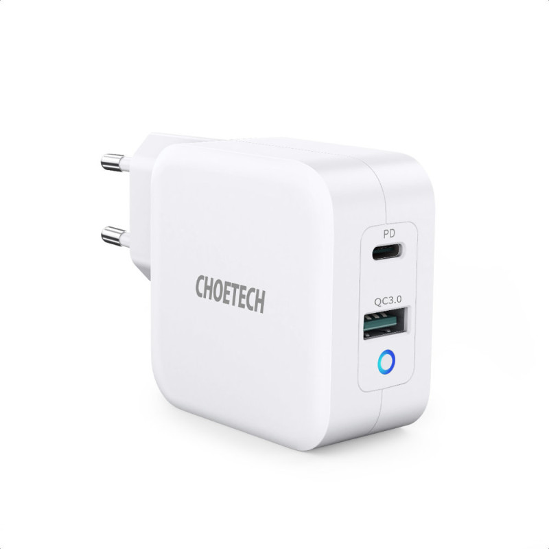 Choetech greitas GaN USB Type C PD sieninis įkroviklis USB-A QC3.0 65W 3.25A baltas (PD8002)