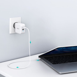 Choetech greitas GaN USB Type C PD sieninis įkroviklis USB-A QC3.0 65W 3.25A baltas (PD8002)