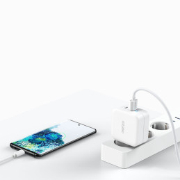 Choetech greitas GaN USB Type C PD sieninis įkroviklis USB-A QC3.0 65W 3.25A baltas (PD8002)