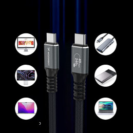 Wozinsky WPS-UY415S USB-C Thunderbolt 4 kabelis 240W 1.5m 4K - juodas