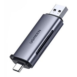 Ugreen CM185 50706 skaitytuvas, skirtas SD / micro SD kortelėms USB-A 3.0 / USB-C 3.0 - pilka