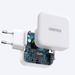 Choetech greitas GaN USB Type C PD sieninis įkroviklis USB-A QC3.0 65W 3.25A baltas (PD8002)