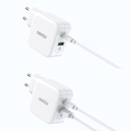 Choetech greitas GaN USB Type C PD sieninis įkroviklis USB-A QC3.0 65W 3.25A baltas (PD8002)