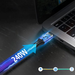 „Wozinsky WPS3-UY41S“ USB-C „Thunderbolt 4“ 240 W 1 m 4K kampinis kabelis – juodas