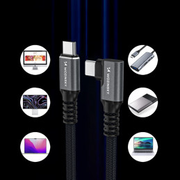 „Wozinsky WPS3-UY41S“ USB-C „Thunderbolt 4“ 240 W 1 m 4K kampinis kabelis – juodas