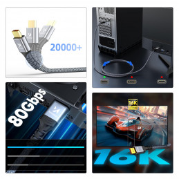 „Wozinsky WPS-16AYL1S DisplayPort 2.1“ kabelis, sertifikuotas VESA, 80 Gb/ s, 16K@60Hz, 8K@120Hz, 4K@240Hz, HDR HDCP DSC...