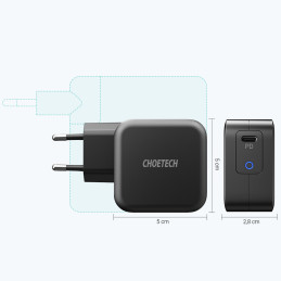 Choetech greitas GaN USB Type C įkroviklis 61W 3A Power Delivery juodas (Q6006)