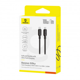 „Baseus Silky“ serijos 100 W USB-C – USB-C laidas 1 m – juodas