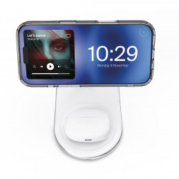 „Puro Mag Station 2-in-1“ belaidė telefono ir ausinių įkrovimo stotelė – balta