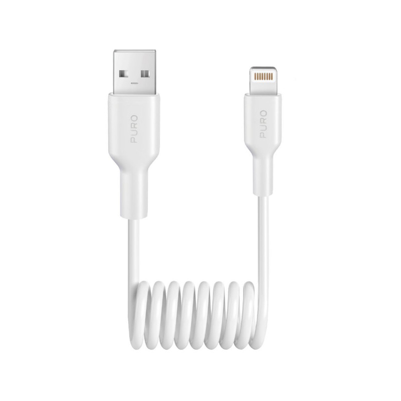 „Puro“ 12 W USB-A - „Lightning“ spiralinis kabelis, 1 m, baltas