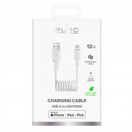 „Puro“ 12 W USB-A - „Lightning“ spiralinis kabelis, 1 m, baltas