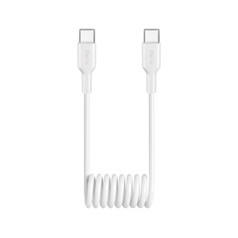 „Puro“ 25 W USB-C spiralinis kabelis - USB-C 1 m - baltas
