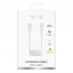 „Puro“ 25 W USB-C spiralinis kabelis - USB-C 1 m - baltas