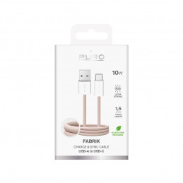 „Puro Fabrik“ 10 W pintas USB-A - USB-C laidas, 1,5 m – smėlio spalvos