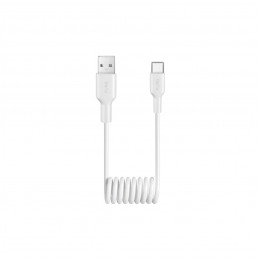 „Puro“ 10 W USB-A - USB-C spiralinis kabelis, 1 m, baltas