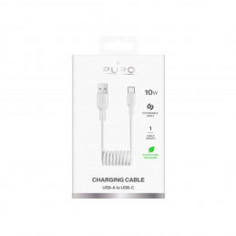 „Puro“ 10 W USB-A - USB-C spiralinis kabelis, 1 m, baltas