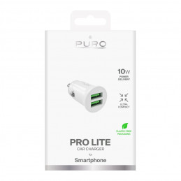 „Puro Pro Lite“ automobilinis įkroviklis, 2 x USB-A, 10 W, baltas