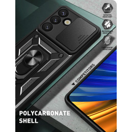 „Hybrid Armor Camshield“ dėklas su stovu ir kameros dangteliu, skirtas „Samsung Galaxy S25 Edge“ – juodas