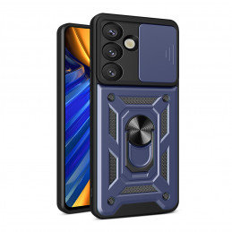 „Hybrid Armor Camshield“ dėklas su stovu ir kameros dangteliu, skirtas „Samsung Galaxy S25 Edge“ – mėlynas